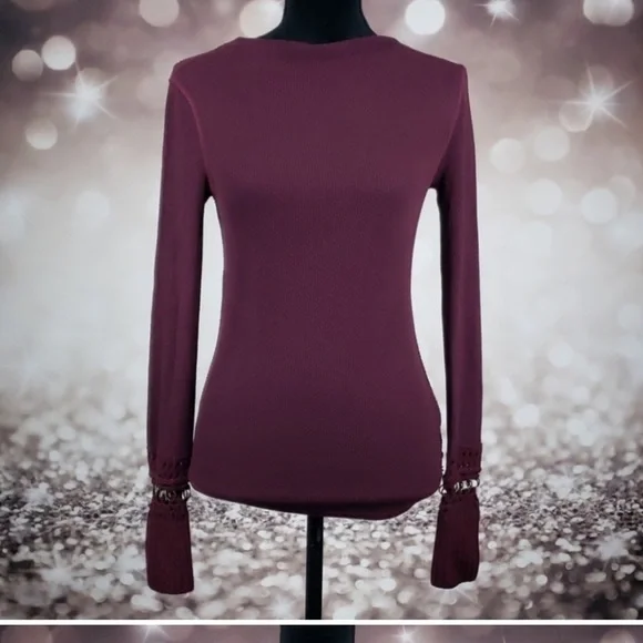 New Free People Sweet Thang Thermal grommets Maroon Large also fits medium - Picture 2 of 5